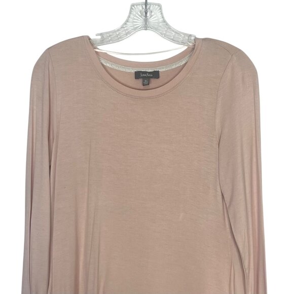Neiman Marcus Shirt Womens Small Blush Pink Long Sleeve Asymmetrical Hem - Picture 3 of 7